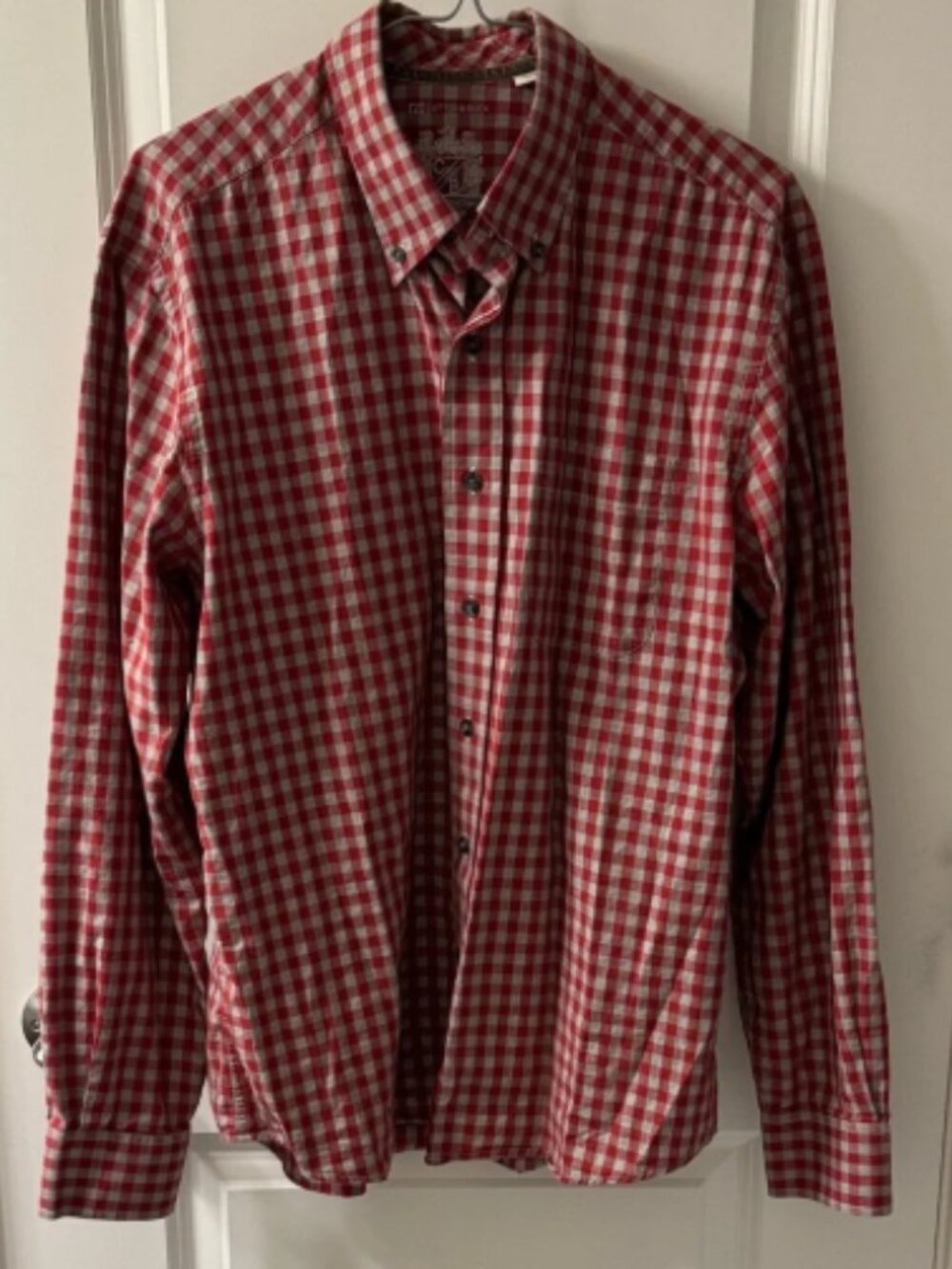 Cutter & Buck Red and Gray Checkered Casual Western Long Sleeve Button Down